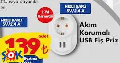 NİLSON AKIM KORUMALI USB FİŞ PRİZ